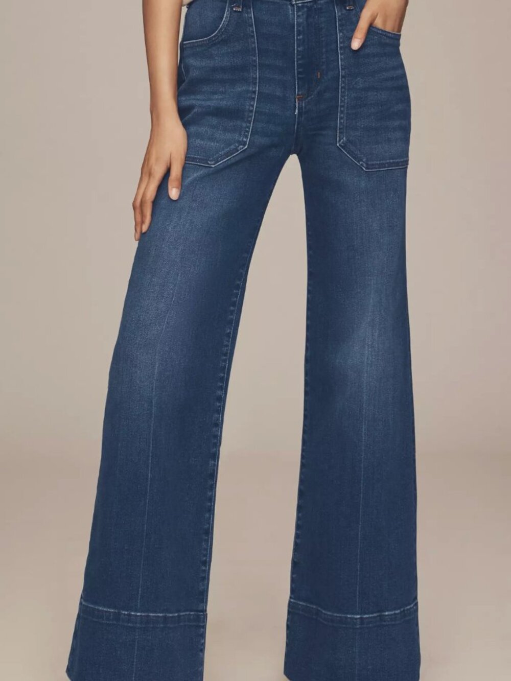 Pilcro Rylan Relaxed High Rise Flare Jeans - 28 PETITE - Blue Denim